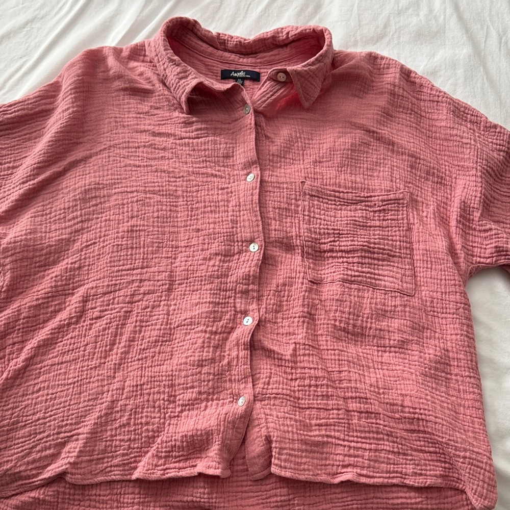 Pink Gauze Button-Up Blouse